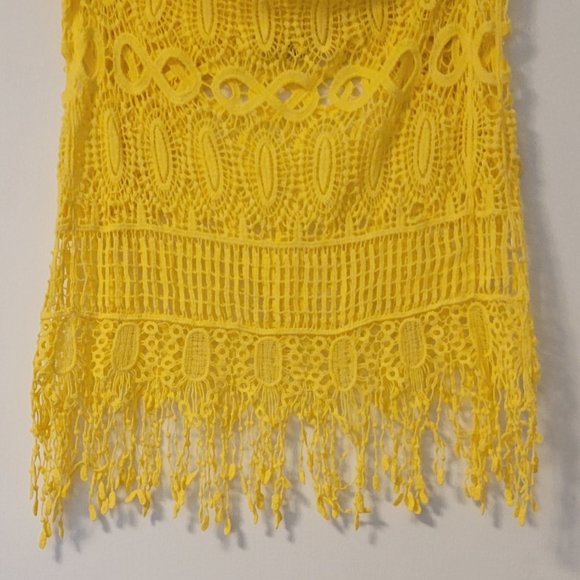 ❣️HP❣️ Blue Island women's yellow crochet fringe swim cover up size: M - Picture 4 of 5